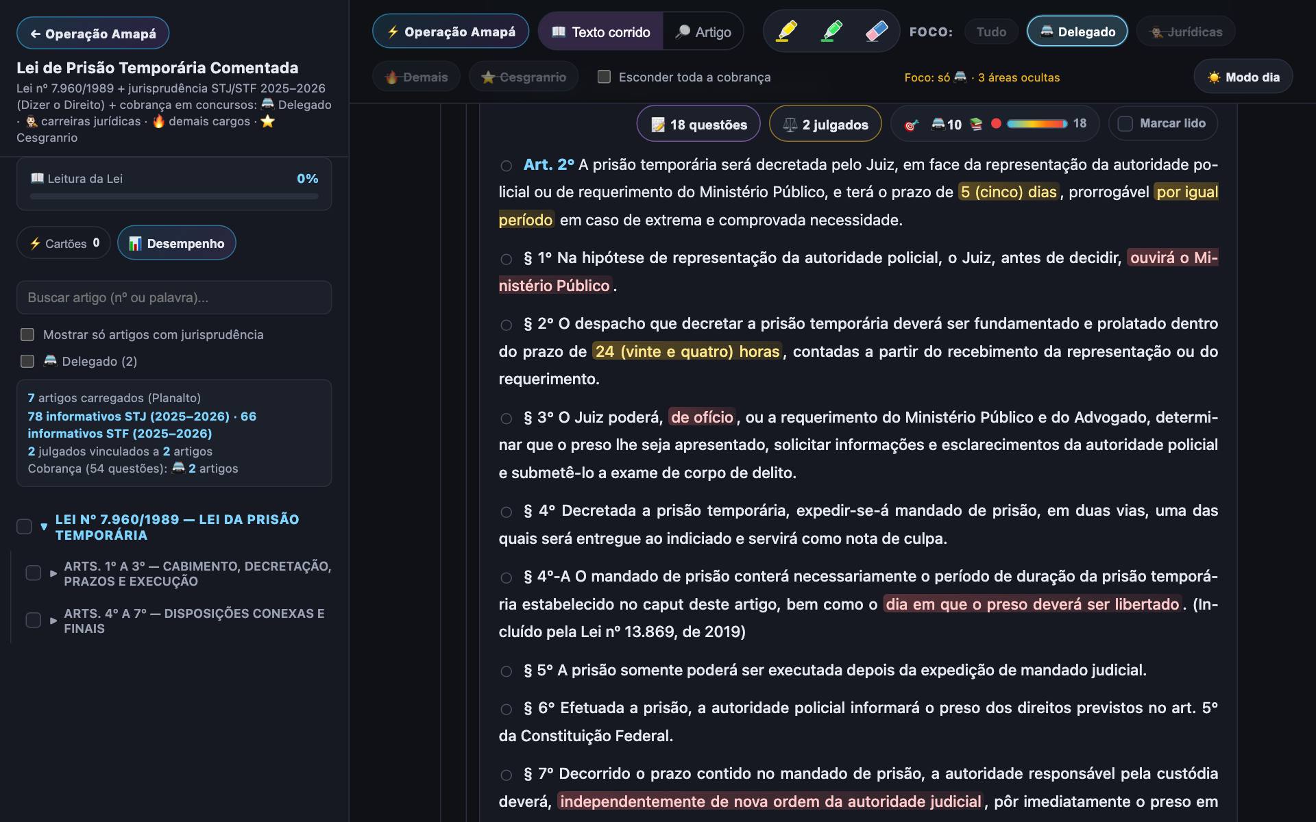 Tela do texto corrido com o termômetro de cobrança por artigo